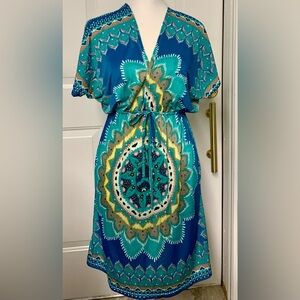 Funky People Multicolor Plunge V Neck Mini Dress Women's Sz S